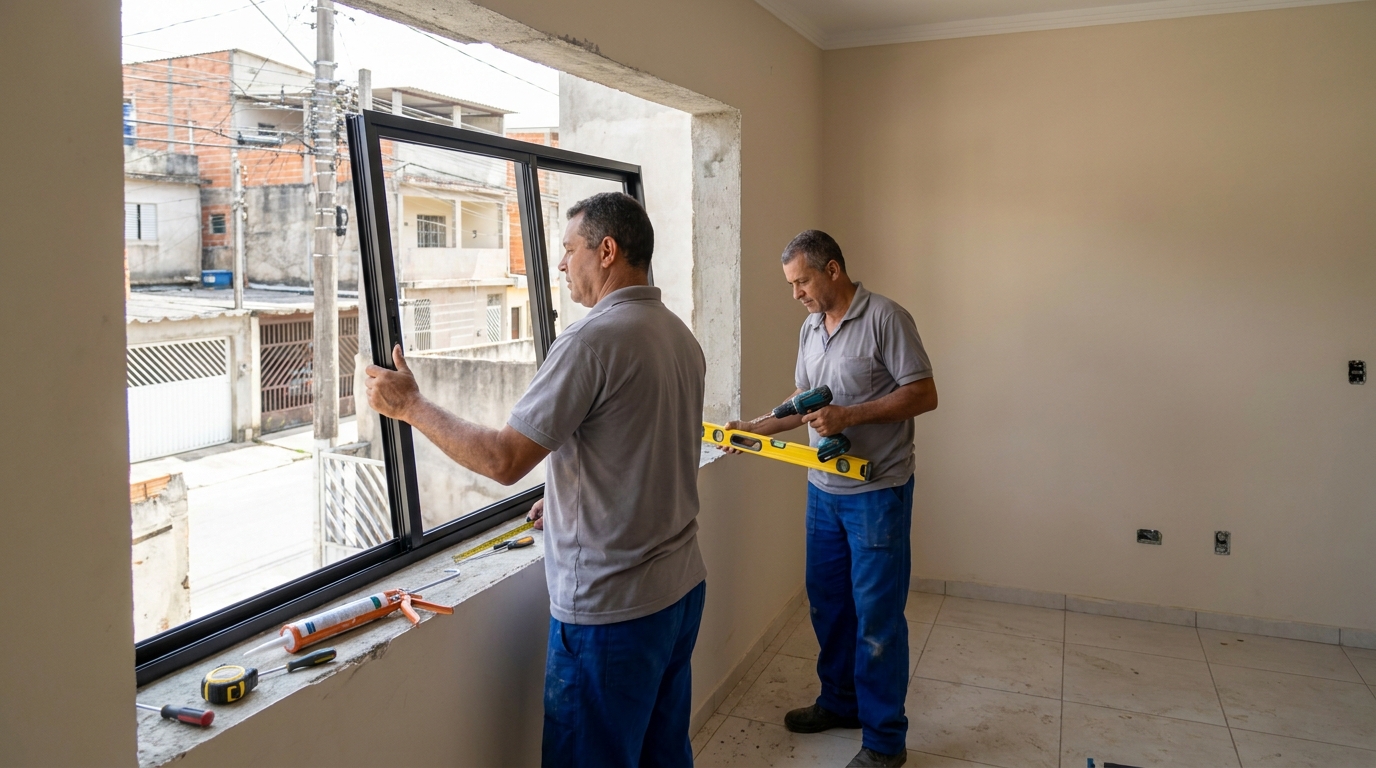 Esquadria de alumínio com vista para rua em Praia Grande-SP