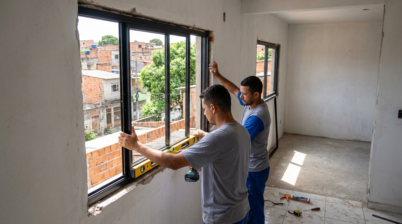 Esquadria de alumínio em obra em Praia Grande-SP